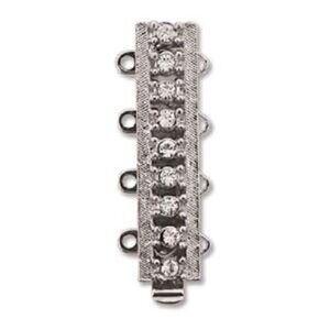 4-Strand Box Clasp with Swarovski Crystals 26x6mm, 1 Set, Rhodium Plated Elegant